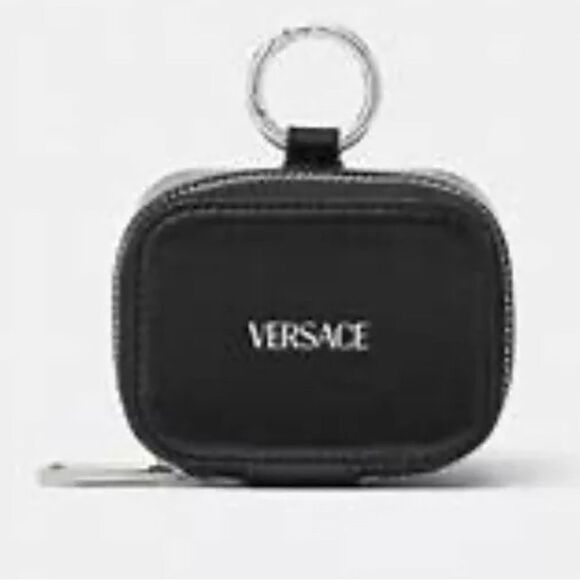 Auth New Leather Versace Cargo AirPods Case Black and Silver - Picture 1 of 5